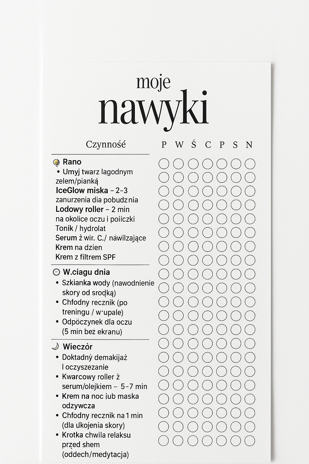 Planer pielęgnacji Glow (PDF do druku)